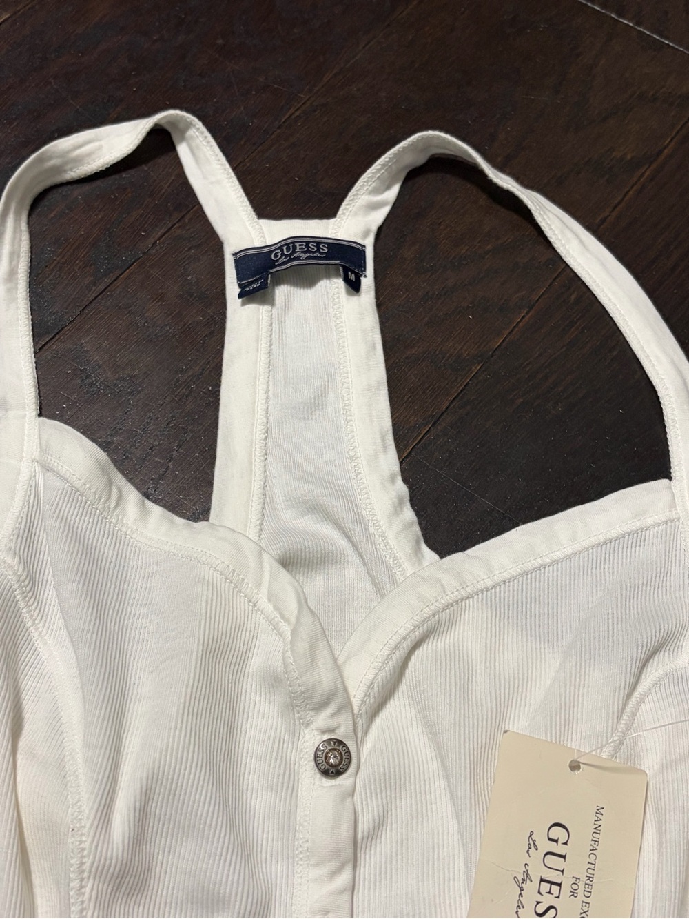 GUESS White Ribbed Button-Front Racerback Tank - Picture 3 of 3